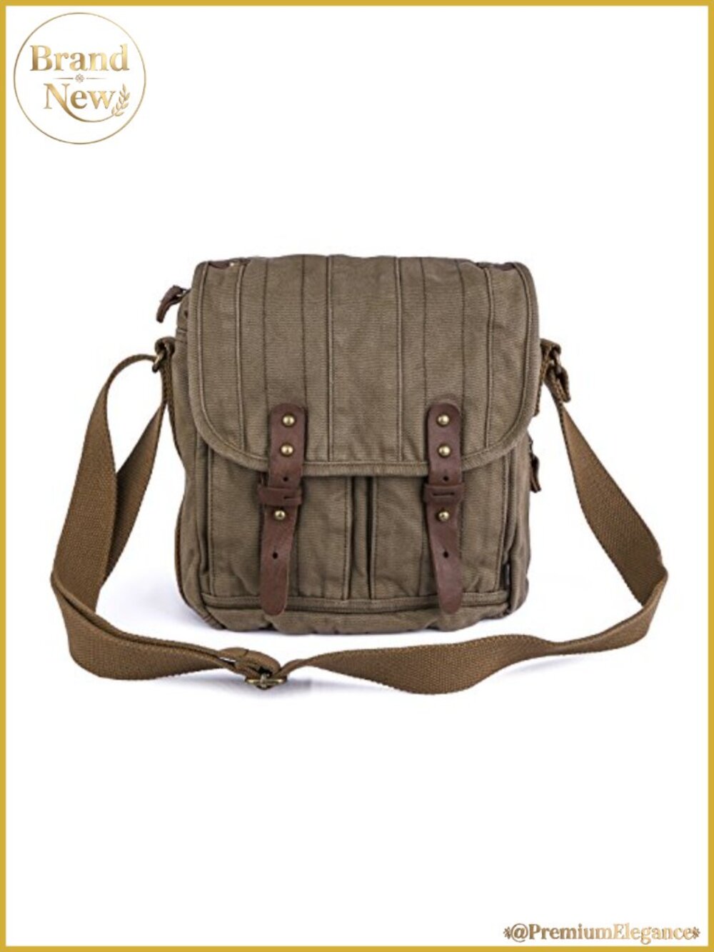 Vintage Canvas Crossbody Messenger Bag with Genuine Leather Trim